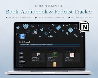 Book, Audiobook & Podcast Journal Notion Template | Dark View, Reading Tracker, Book Review, Reading Log, Reading Planner, Reading Planner