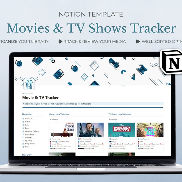 Movie TV Series Tracker Notion Template | Movie Tracker, Series Watch List, Streaming Platform, Movie Template, Movie Review Template