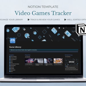 Game Tracker Notion Template | Dark View, Video Game Notebook, Game Reviews, Play Log, Library, Wishlist, Games Organizer, Game Reviews