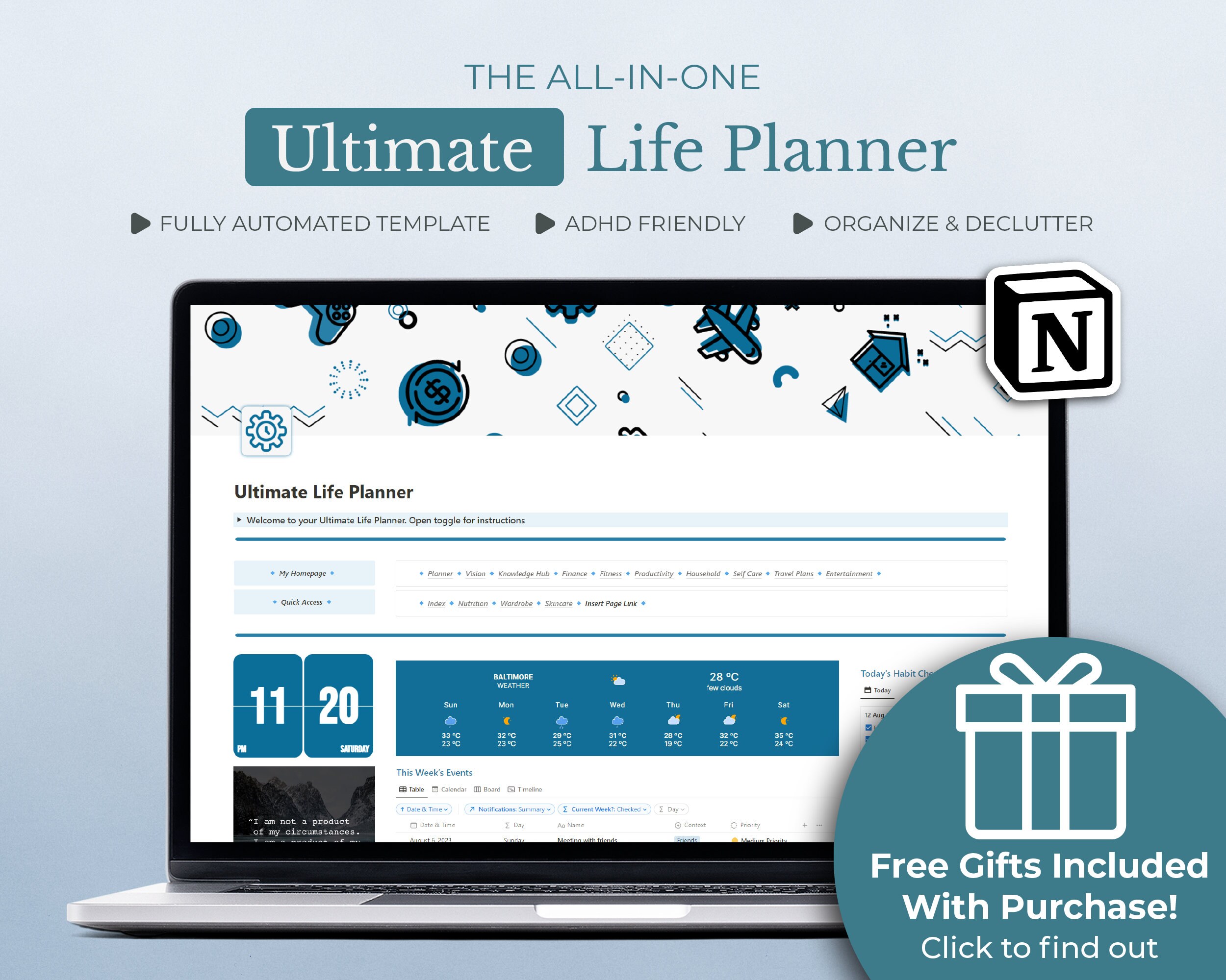Notion All in One Ultimate Life Template, Undated Aesthetic Template ...