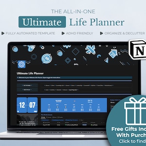 Notion All In One Ultimate life template, undated aesthetic template, Notion calendar ADHD personal  dashboard, fitness nutrition