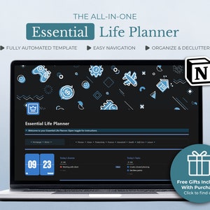 All in one Notion template, Ultimate life planner, Digital Planner Dark Aesthetic, Notion calendar ADHD personal planner dashboard
