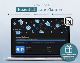 All in one Notion template, Ultimate life planner, Digital Planner Dark Aesthetic, Notion calendar ADHD personal planner dashboard
