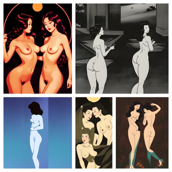 Modern Art Chinese Nudes: Une collection d'art numérique de 5 belles femmes nues de Chine