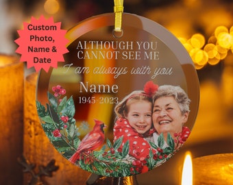 Cardinal Memorial Ornament with Photo, Personalized Memorial Christmas Ornament Gift, Custom Memorial Ornament with Photo, Dad Mom Picture