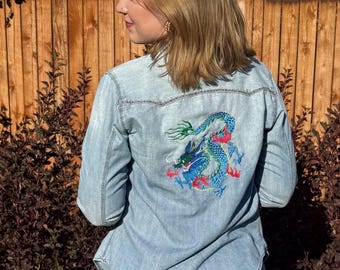Dragon embroidered denim shirt
