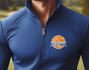 Sweat-shirt de basket-ball léger personnalisé, pull zippé sur un quart, cadeau de basket-ball personnalisé, cadeau d&#39;équipe de basket-ball, entraîneur de basket-ball