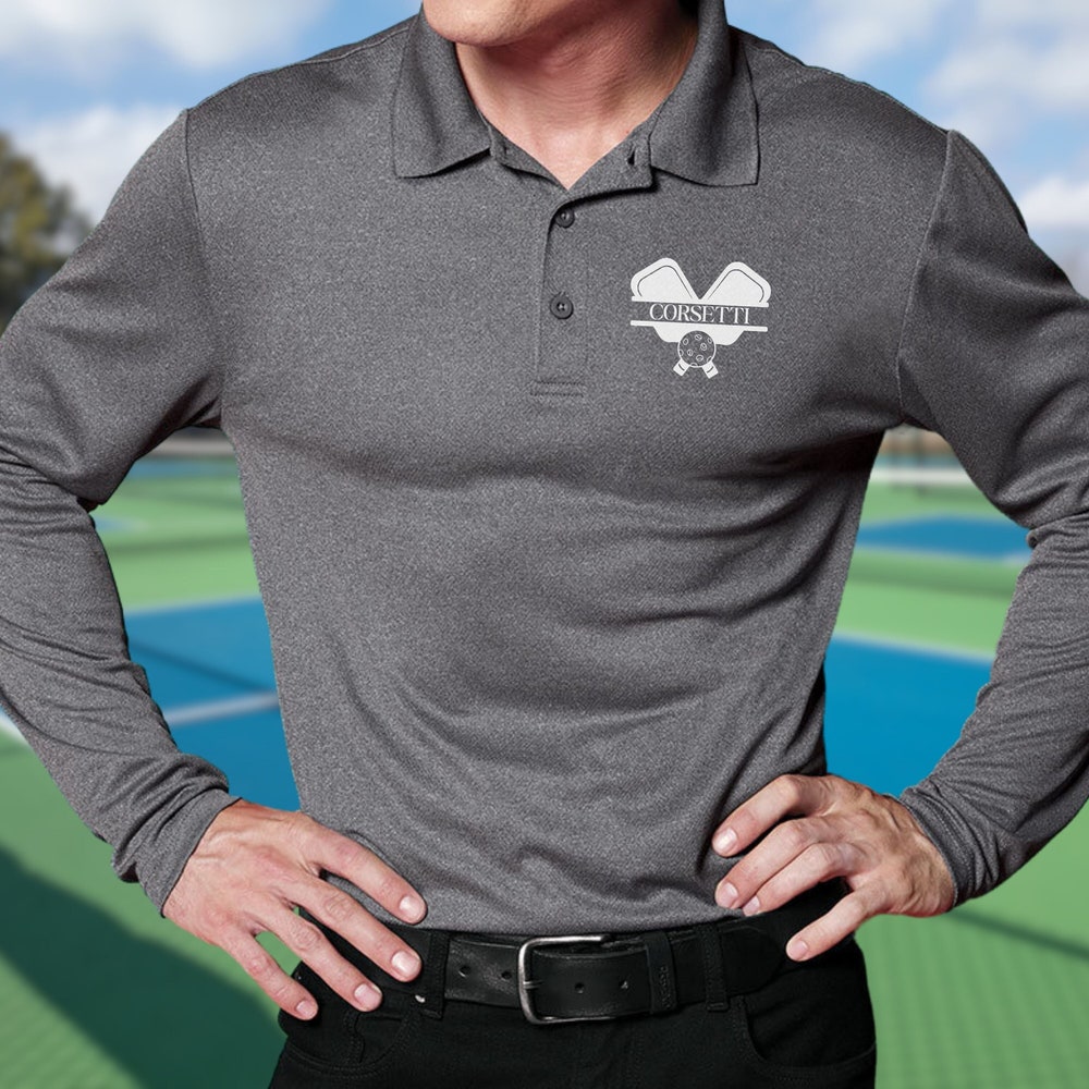 Men'S Personalized Long Sleeve Pickleball Polo, Custom Polo Shirt, Lightweight Sport Polo, Men'S Pickleball Polo, Pickleball Team Gift Livingtee