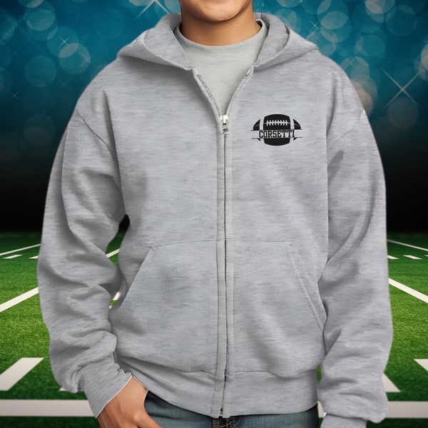 Youth Custom Football Sweatshirt, Personalized Hoodie, Boys Football Sweater, Football Gift, Football Zip Up, Gift for Son, Grandson Gift
