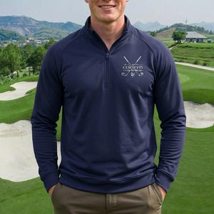 Broderad golftröja med kvarts dragkedja | Personlig golftröja för män | Anpassad golftröja | Golfpresent för män | Golfpresent till honom