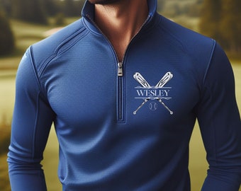 Personalisiertes leichtes Baseball-Sweatshirt, Viertel-Reißverschluss-Pullover, benutzerdefinierte Baseball-Geschenk, Geschenk für Baseballspieler, Geschenk für Ehemann