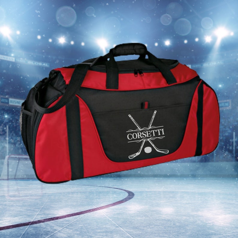 Personalized Hockey Duffel Bag, Custom Sport Duffle Bag, Monogram Travel Bag, Athletic Shoulder Bag, Hockey Coach Gift, Hockey Player Bag image 4