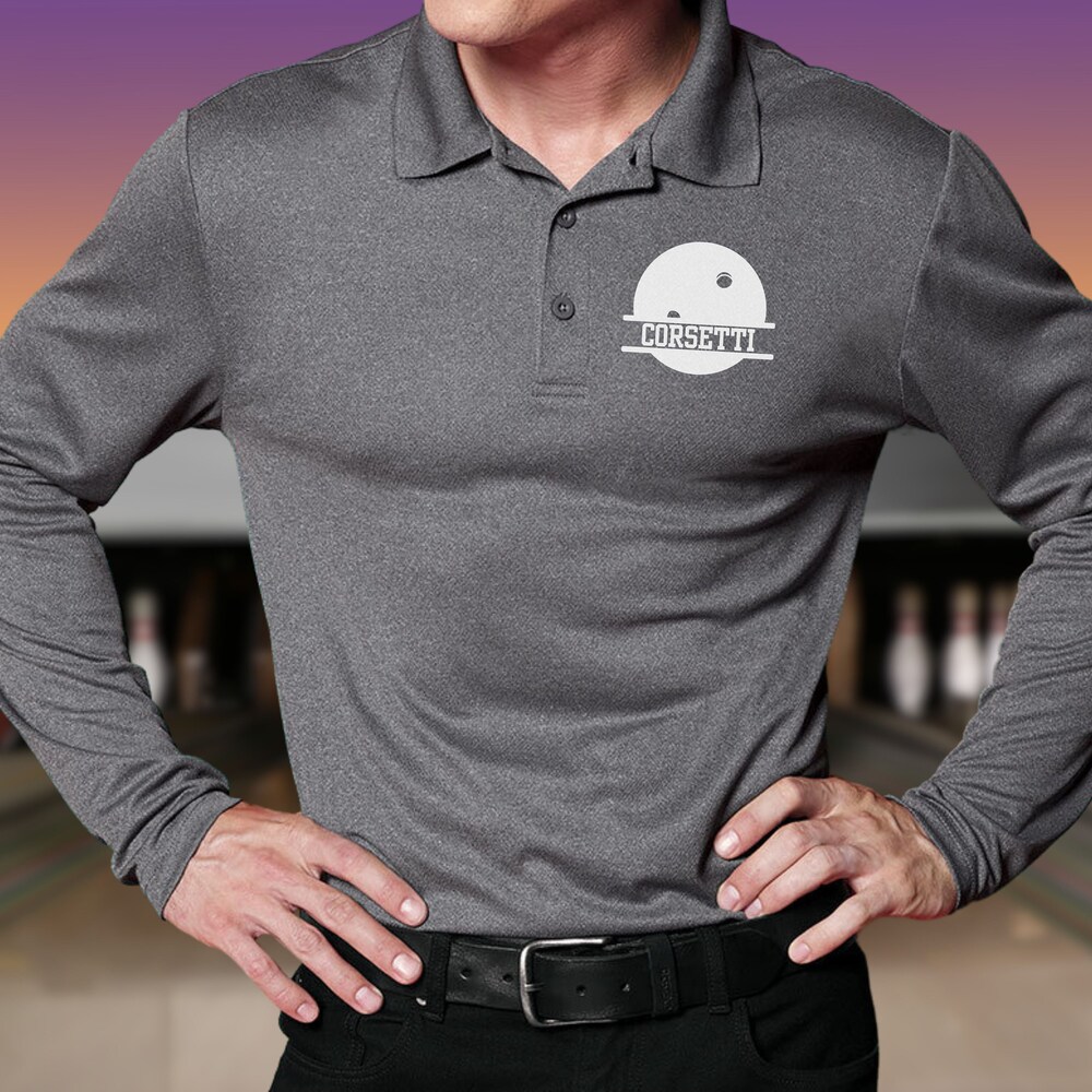 Shirtless Style Men'S Personalized Long Sleeve Bowling Polo, Custom Polo Shirt, Lightweight Sport Polo, Men'S Bowling Polo, Bowling Team Gift, Coach Gift