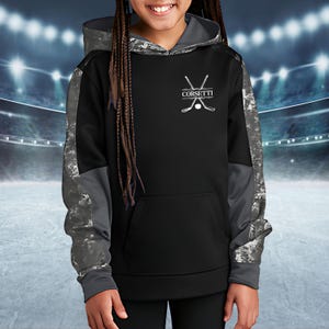 Kids Custom Hockey Sweatshirt, Youth Hockey Hoodie, Personalized Team Sweatshirt, Hockey Team Gift, Gift for Son, Kids Hockey Gift Black