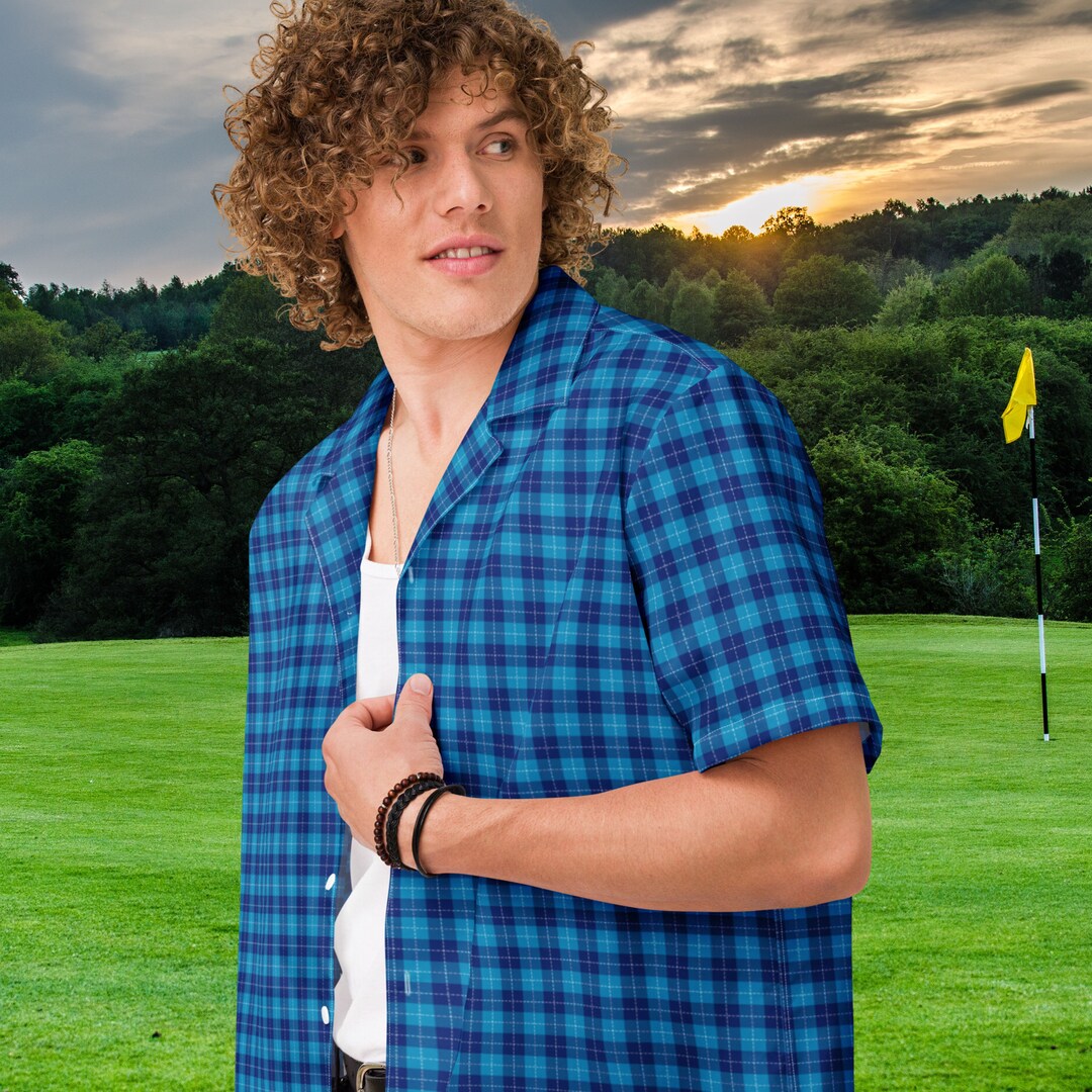 Pink Teal Plaid Tartan Men's Golf Shirts