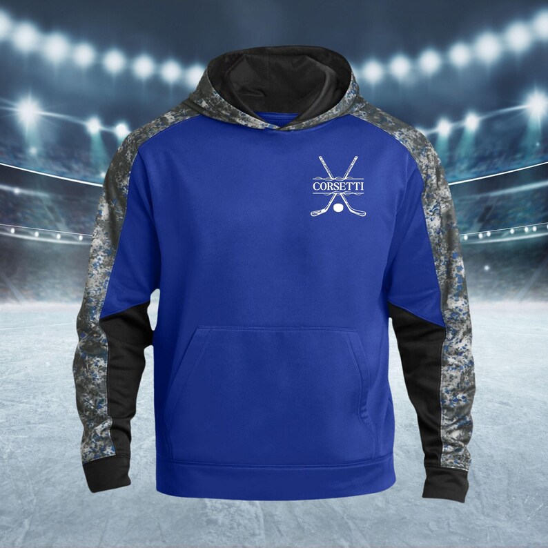 Kids Custom Hockey Sweatshirt, Youth Hockey Hoodie, Personalized Team Sweatshirt, Hockey Team Gift, Gift for Son, Kids Hockey Gift Royal Blue