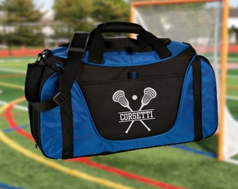 Personalized Lacrosse Duffel Bag, Custom Sport Bag, Monogram Travel Bag, Athletic Shoulder Bag, Lacrosse Coach Gift, Lacrosse Player Bag