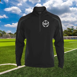 Gepersonaliseerde voetbalsweater, aangepaste trui met halve rits, aangepast voetbalcadeau, cadeau voetbalcoach, cadeau voetbalteam, voetbalmonogram