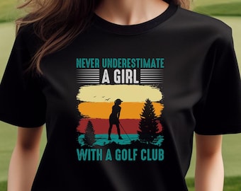 Shirt meisje met golfclubs, golft-shirt, grappig golft-shirt, cadeau voor golfer, golfcadeau voor haar, golftop voor dames, golfcadeau voor vrouwen