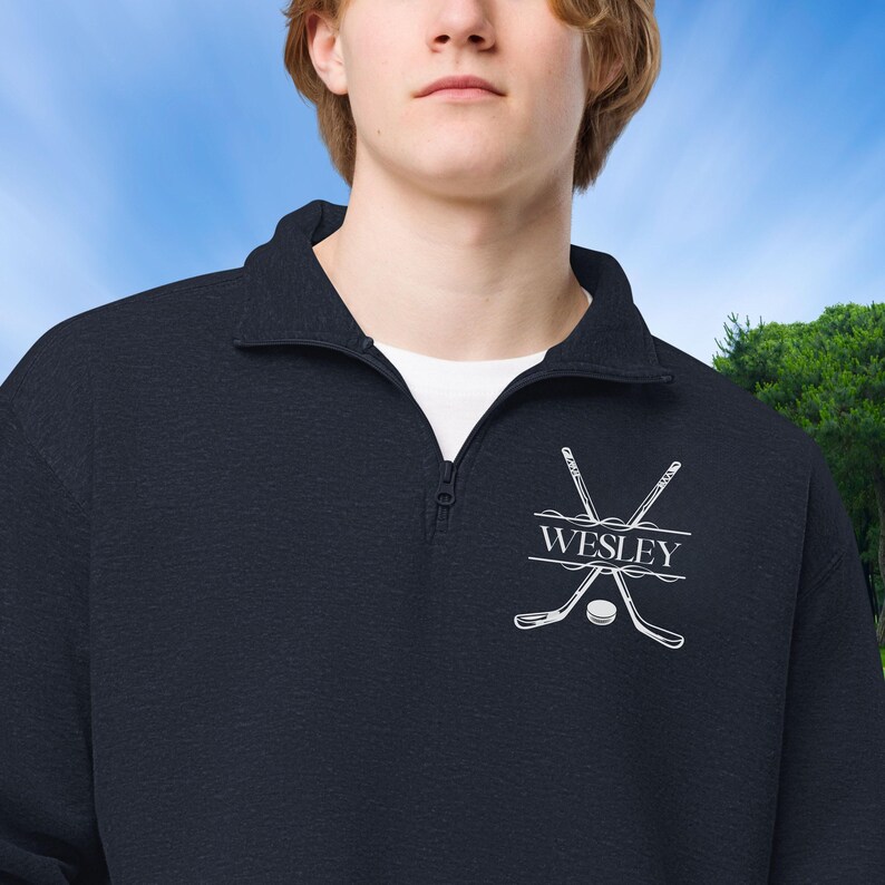 Personalisierte Fleece Hockeyschläger, Quarter-Zip Pullover, Personalisiertes Eishockey Geschenk, Geschenk für Mann, Eishockey Geschenk für Männer, Weihnachten Bild 5