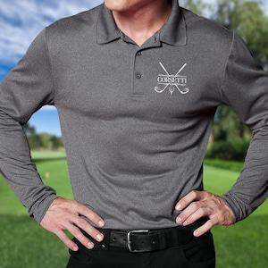 Men's Personalized Long Sleeve Golf Polo, Custom Polo Shirt, Lightweight Sport Polo, Men's Golf Polo, Golf Gifts for Men, Gift for Husband