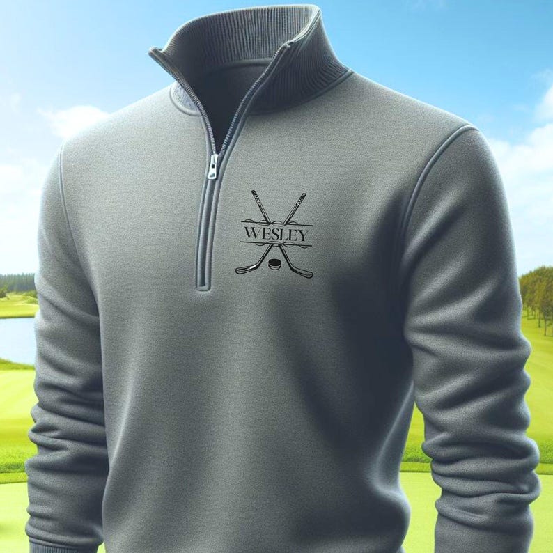 Personalisierte Fleece Hockeyschläger, Quarter-Zip Pullover, Personalisiertes Eishockey Geschenk, Geschenk für Mann, Eishockey Geschenk für Männer, Weihnachten Bild 4