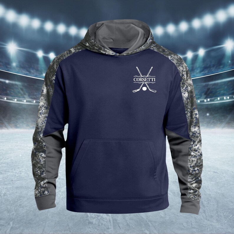 Kids Custom Hockey Sweatshirt, Youth Hockey Hoodie, Personalized Team Sweatshirt, Hockey Team Gift, Gift for Son, Kids Hockey Gift Navy