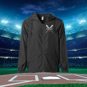 Cortavientos ligero de béisbol para hombre, chaqueta de béisbol con monograma personalizado, impermeable personalizado, regalo para entrenador de béisbol, regalo para equipo de béisbol