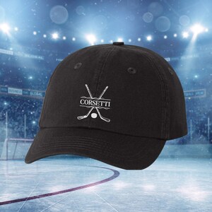 Kids Personalized Hockey Hat, Youth Custom Hockey Hat, Hockey Baseball Cap, Kids Custom Logo Hat, Hockey Monogram Hat, Child Baseball Hat Black
