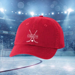 Kids Personalized Hockey Hat, Youth Custom Hockey Hat, Hockey Baseball Cap, Kids Custom Logo Hat, Hockey Monogram Hat, Child Baseball Hat Red