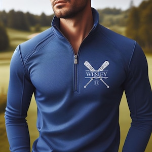 Personalized Lightweight Baseball Sweatshirt, Quarter Zip Pullover Sweater, Custom Baseball Gift, Gift for Baseball Player, Gift for Husband