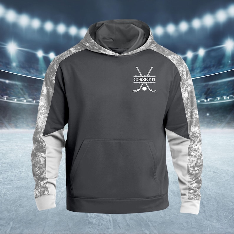 Kids Custom Hockey Sweatshirt, Youth Hockey Hoodie, Personalized Team Sweatshirt, Hockey Team Gift, Gift for Son, Kids Hockey Gift Grey