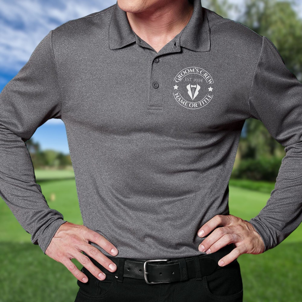 Shirtless Style Men'S Personalized Long Sleeve Golf Polo, Custom Polo Shirt, Lightweight Sport Polo, Bachelor Party Polo, Groomsman Golf Polo, Groom Polo