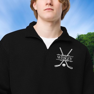 Personalisierte Fleece Hockeyschläger, Quarter-Zip Pullover, Personalisiertes Eishockey Geschenk, Geschenk für Mann, Eishockey Geschenk für Männer, Weihnachten Bild 2