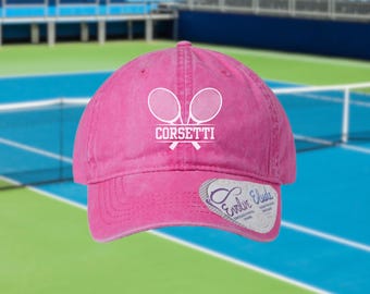 Women's Custom Embroidered Tennis Hat, Pigment-Dyed Cap with Fashion Undervisor, Ponytail Hat, Pickleball Hat, Tennis Team Hat, Tennis Mom