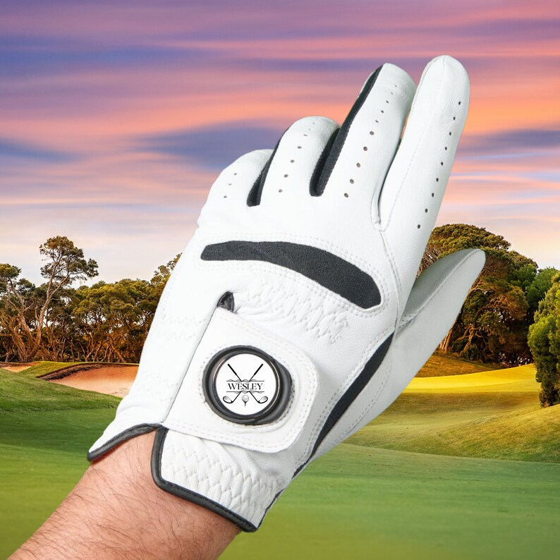 Custom Golf Glove With Monogram Ball Marker, Personalized Golf Gift