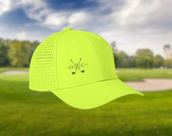 【PIRETTI GOLF 】Men's Logo Print Perforated Color Block Cap Personalized Perforated Golf Hat, Custom Golf Cap, Custom