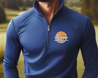Sweat-shirt de basket-ball léger personnalisé, pull zippé sur un quart, cadeau de basket-ball personnalisé, cadeau d'équipe de basket-ball, entraîneur de basket-ball