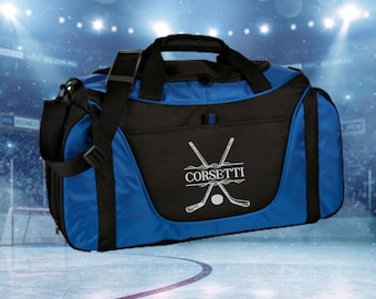 Personalized Hockey Duffel Bag, Custom Sport Duffle Bag, Monogram Travel Bag, Athletic Shoulder Bag, Hockey Coach Gift, Hockey Player Bag