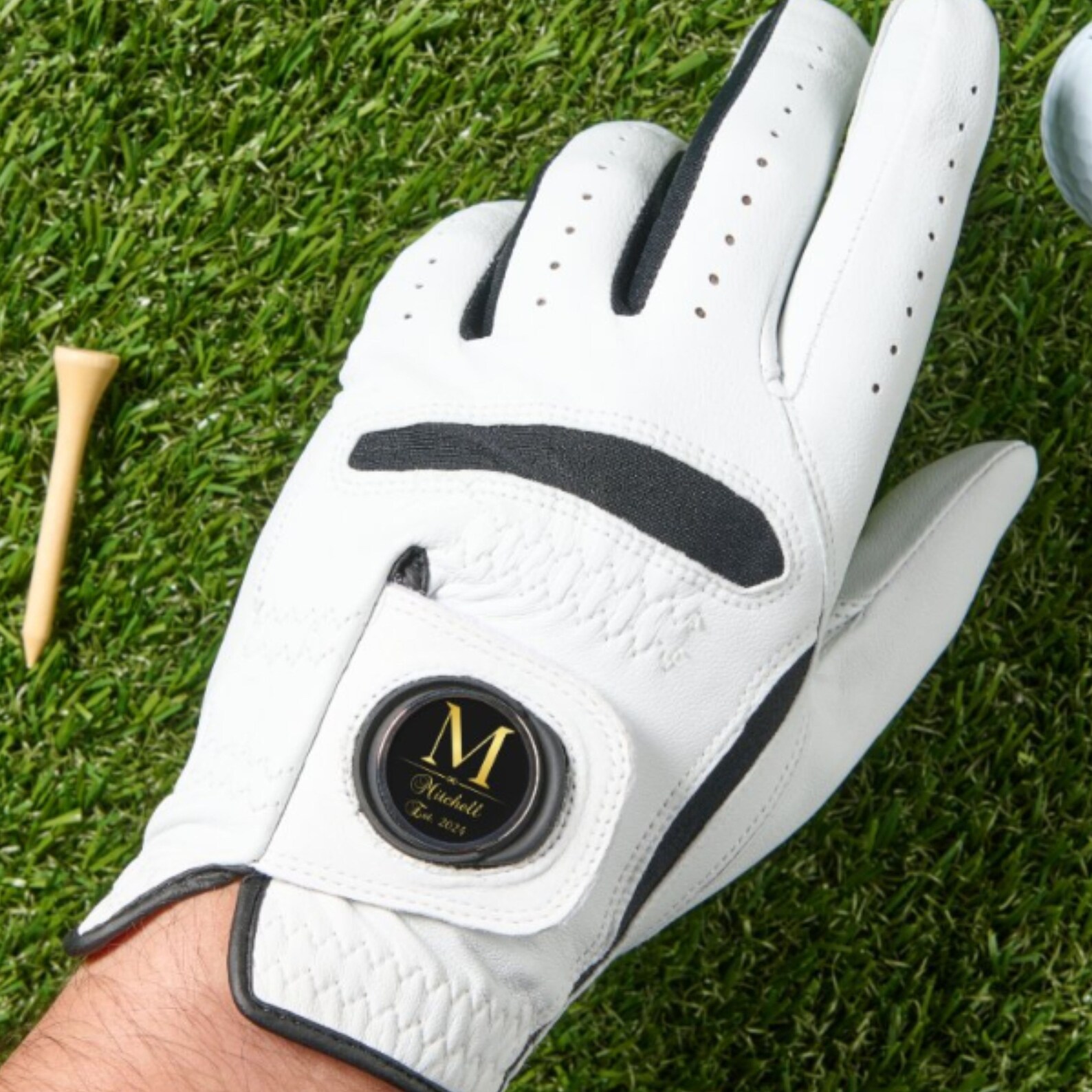 Custom Golf Glove With Monogram Ball Marker, Personalized Golf Gift