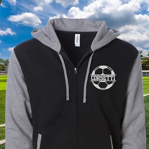 Gepersonaliseerde voetbalsweater, custom varsityjack heren, monogram voetbalhoodie, voetbalcoach cadeau, voetbalteam cadeau, voetbal moeder cadeau