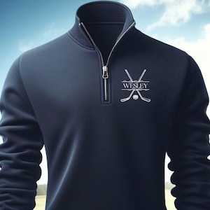Personalisierte Fleece Hockeyschläger, Quarter-Zip Pullover, Personalisiertes Eishockey Geschenk, Geschenk für Mann, Eishockey Geschenk für Männer, Weihnachten Bild 3
