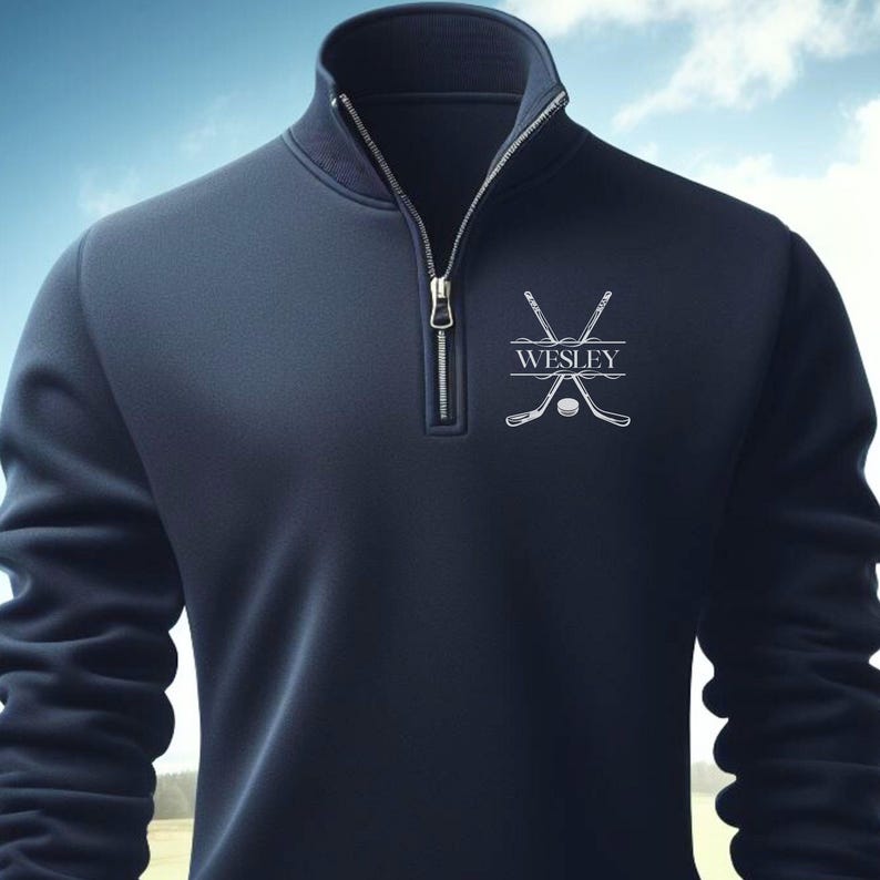 Personalisierte Fleece Hockeyschläger, Quarter-Zip Pullover, Personalisiertes Eishockey Geschenk, Geschenk für Mann, Eishockey Geschenk für Männer, Weihnachten Bild 3