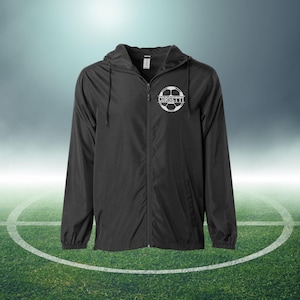 Veste de football légère pour homme, coupe-vent de football monogramme personnalisé, imperméable personnalisé, cadeau entraîneur de football, cadeau équipe de football, cadeau football
