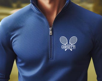 Personalisiertes leichtes Tennis-Sweatshirt, Viertel-Zip-Pullover-Pullover, benutzerdefiniertes Tennisgeschenk, Tennis-Team-Geschenk, perfektes Geschenk für Tennis-Trainer