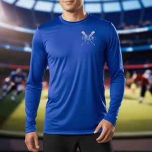 Aangepast honkbalt-shirt, vochtafvoerend, droog fit sportshirt, gepersonaliseerde achternaam, teamcadeau, coachcadeau, shirt met lange mouwen, team-T-shirt