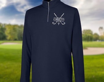 Monogramme personnalisé quart de fermeture éclair de golf, pull personnalisé, sweat-shirt équipe de golf, chemise de club de golf, cadeaux de golf pour homme, pull de golf pour femme