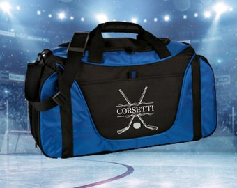 Personalized Hockey Duffel Bag, Custom Sport Duffle Bag, Monogram Travel Bag, Athletic Shoulder Bag, Hockey Coach Gift, Hockey Player Bag