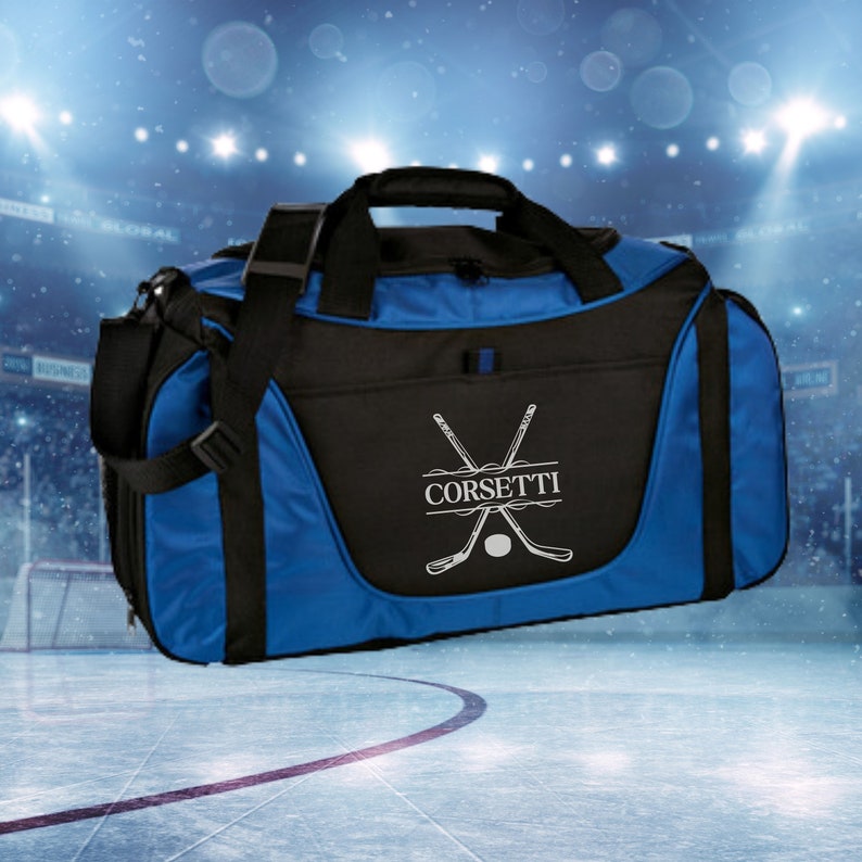 Personalized Hockey Duffel Bag, Custom Sport Duffle Bag, Monogram Travel Bag, Athletic Shoulder Bag, Hockey Coach Gift, Hockey Player Bag image 2