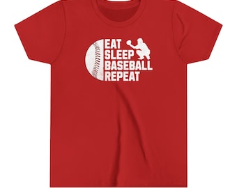 Jugend-Baseball-T-Shirt, Eat Sleep Baseball-Wiederholung, Shirt für Baseball-Liebhaber, Tshirt Geschenk für Kind, großes Geschenk für Sohn, Baseballspieler-Geschenk